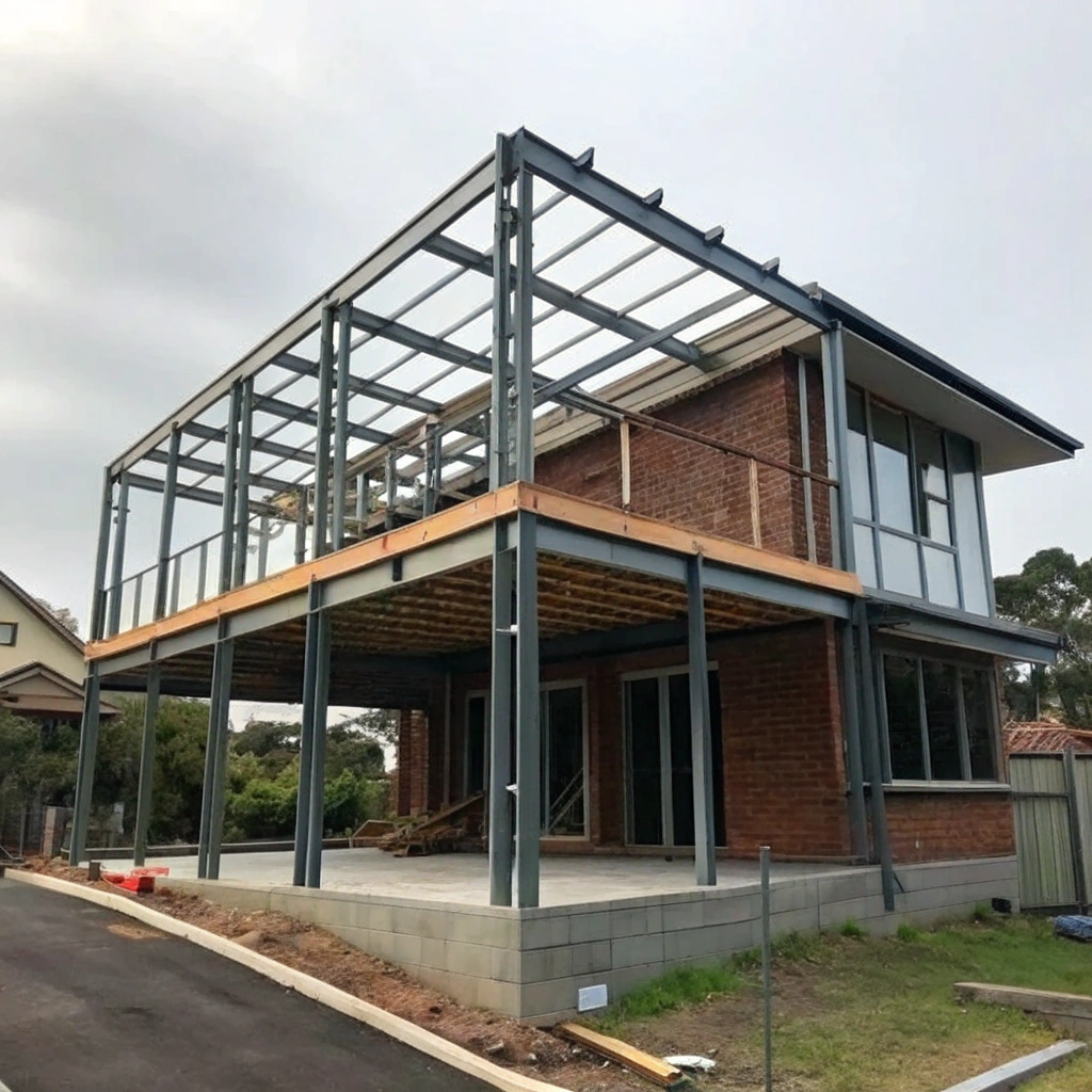 cantilevered balcony construction Newcastle — structural frame during build