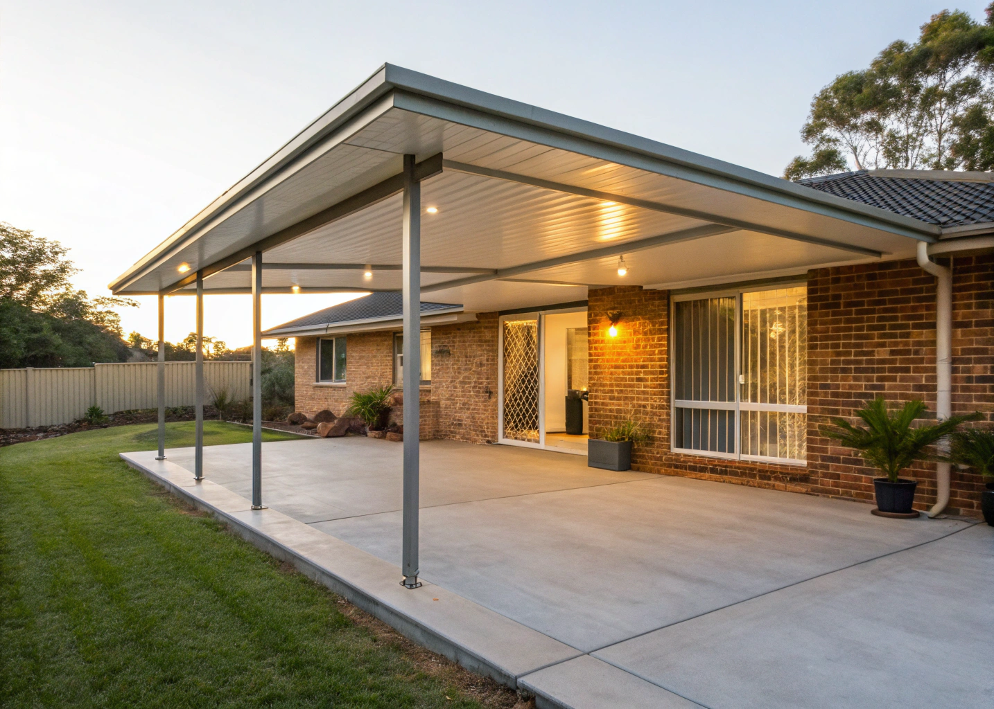 Colorbond patio cover installed over concrete slab on Newcastle residential home