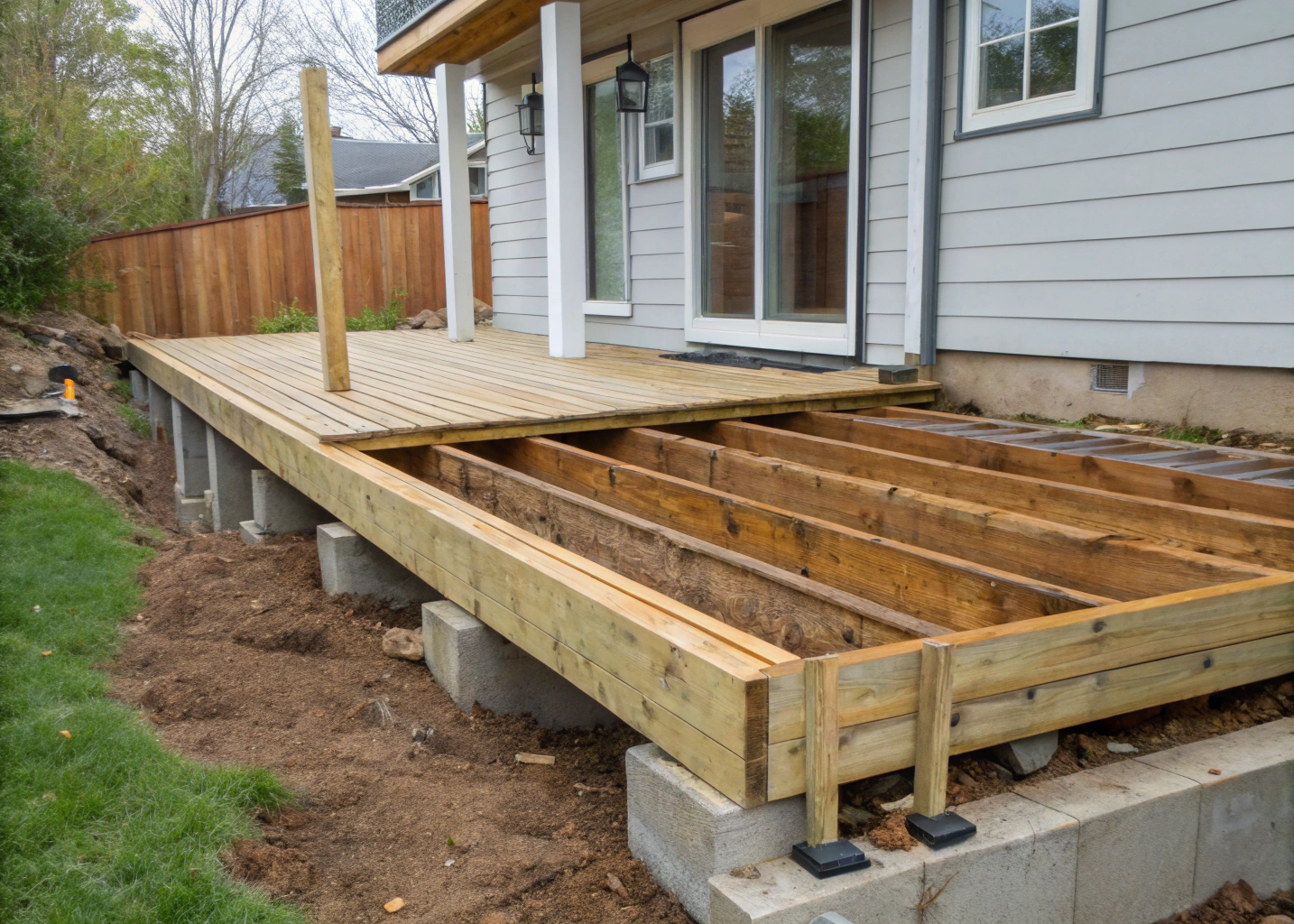 Timber deck board replacement in progress on a Newcastle home