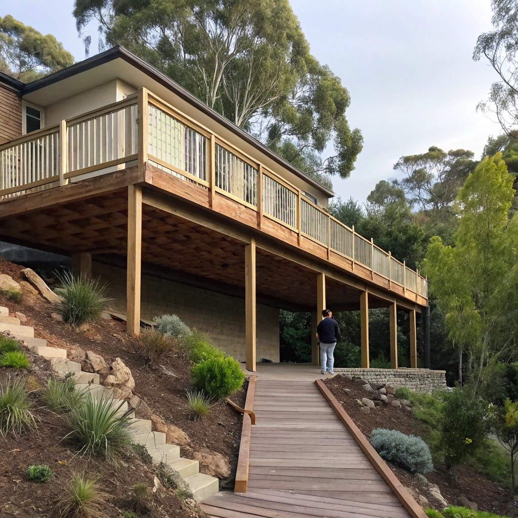 Elevated timber deck on sloped block Newcastle NSW