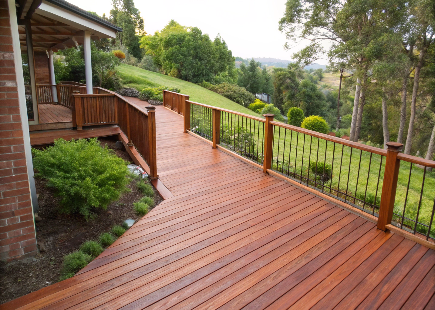 Merbau custom deck Merewether Newcastle NSW — elevated coastal build with integrated pergola