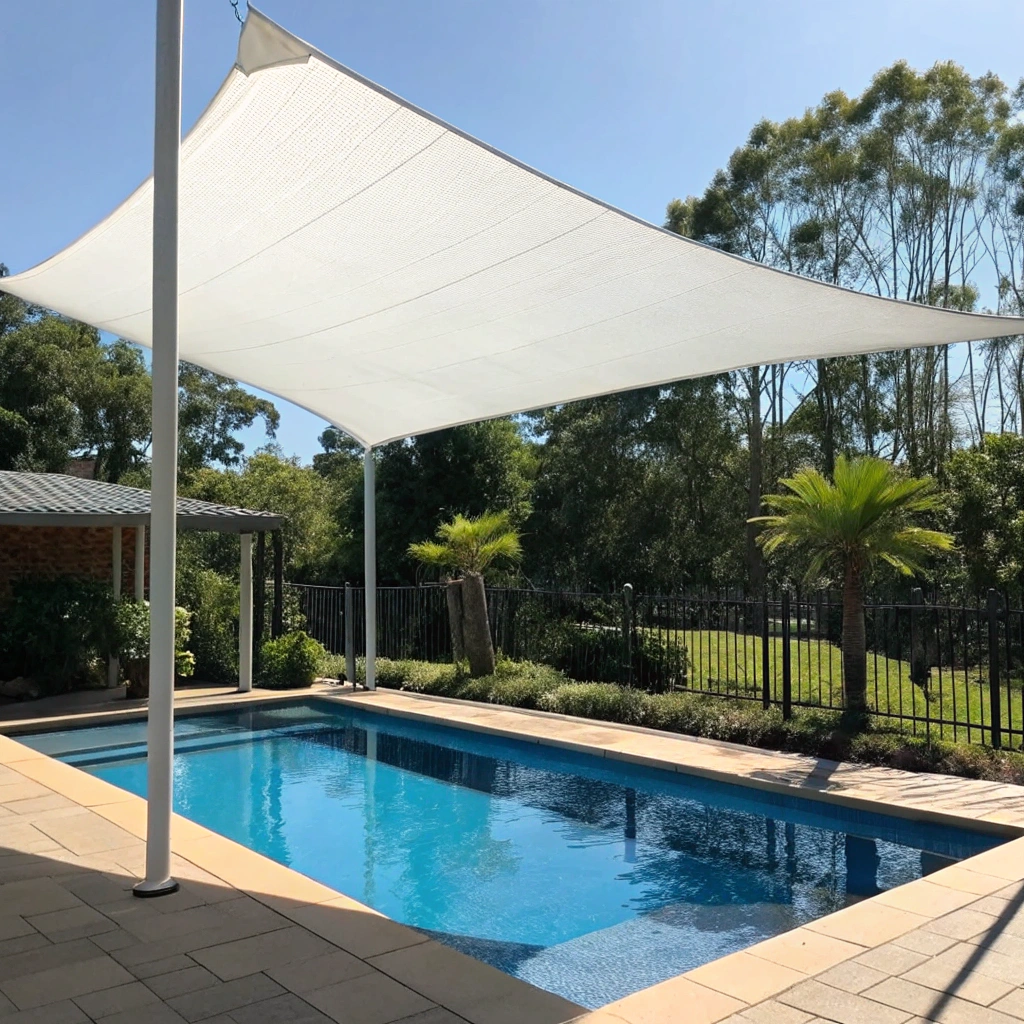 shade sail over pool surround Newcastle coastal home