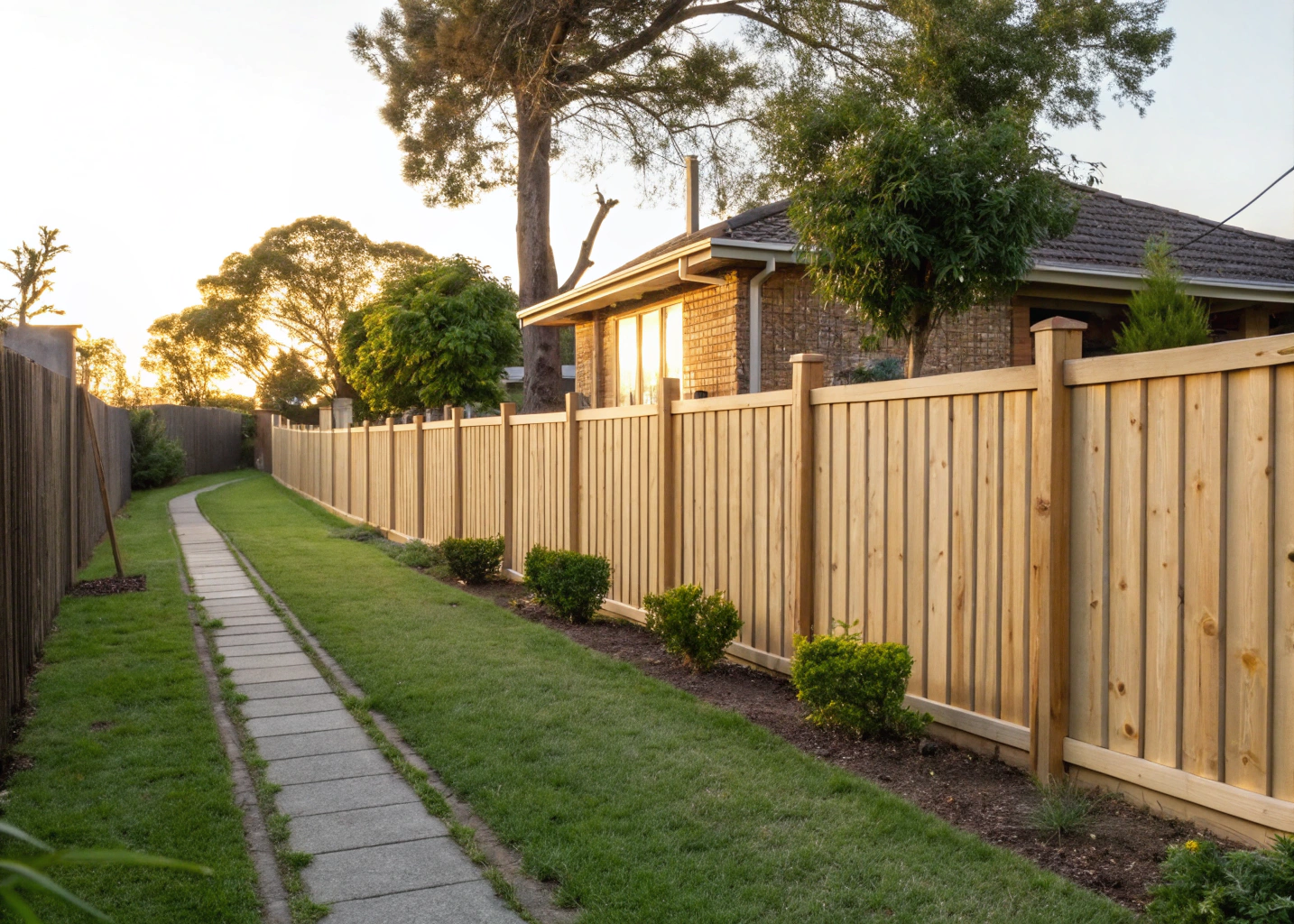 Timber paling fence installed along residential boundary in Newcastle NSW