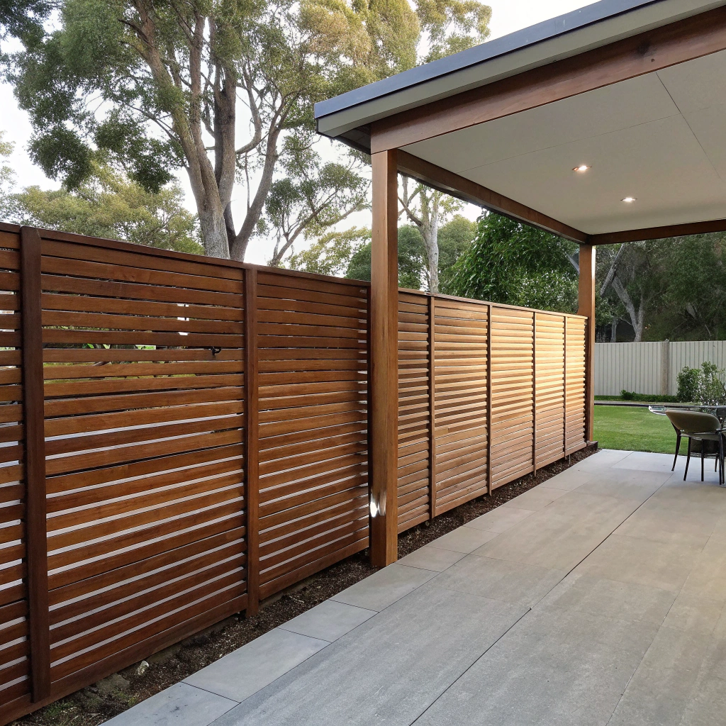 Timber privacy screen installed on alfresco entertaining area Newcastle NSW