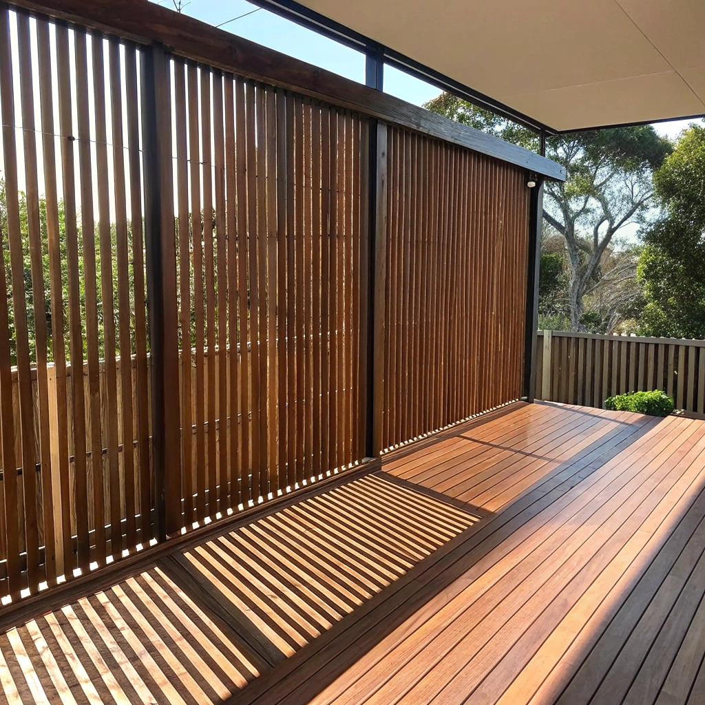 vertical timber privacy screen on alfresco area Newcastle
