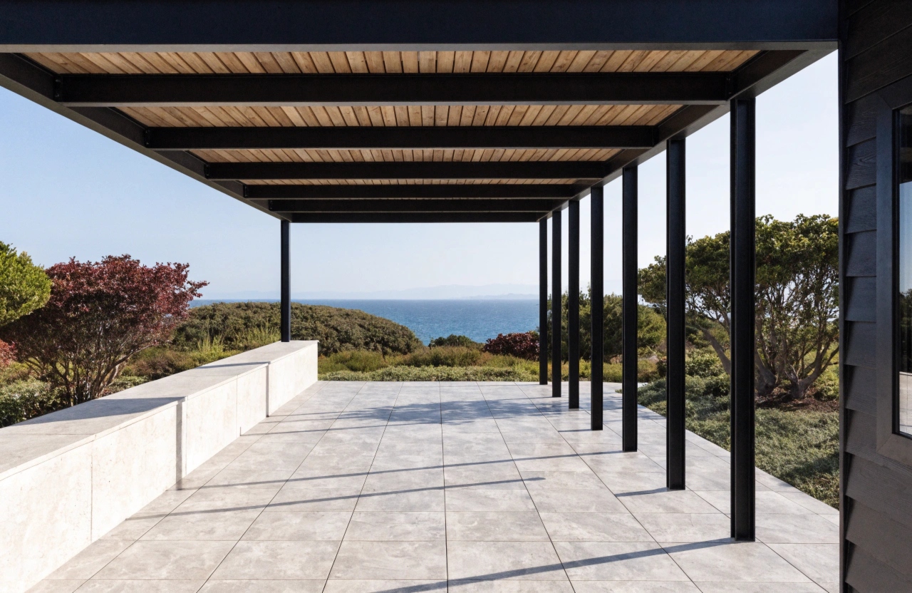 Contemporary powder-coated steel pavilion in a coastal Newcastle home