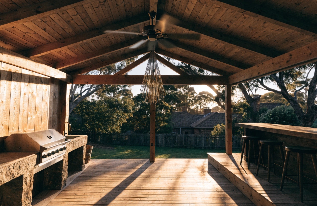 Outdoor pavilion with built-in kitchen and bar counter in Newcastle